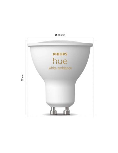 Bombilla inteligente LED GU10 White ambiance HueWA, 4.2W 400Lm, Luz blanca de cálida a fría