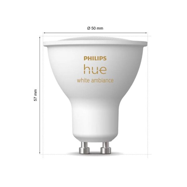 Bombilla inteligente LED GU10 White ambiance HueWA, 4.2W 400Lm, Luz blanca de cálida a fría