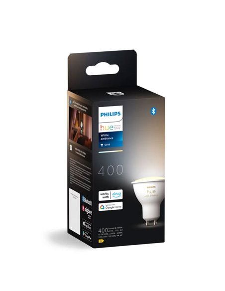 Bombilla inteligente LED GU10 White ambiance HueWA, 4.2W 400Lm, Luz blanca de cálida a fría