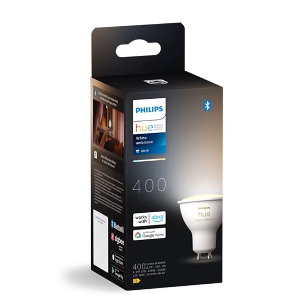 Ampoule intelligente LED HueWA GU10 Ambiance blanche, 4,2W 400Lm, Lumière blanche chaude à froide