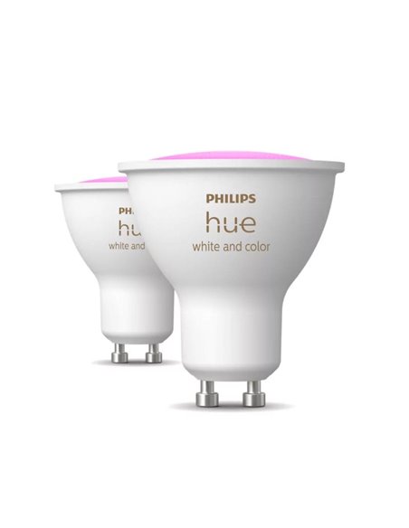 Pack de 2 Bombilla inteligente GU10 WHITE AND COLOR HueWCA, 4.2W 400Lm, 2000K-6500K