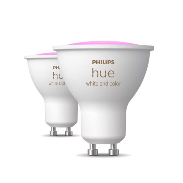 Pack de 2 Bombilla inteligente GU10 WHITE AND COLOR HueWCA, 4.2W 400Lm, 2000K-6500K