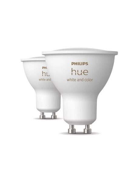 Pack de 2 Bombilla inteligente GU10 WHITE AND COLOR HueWCA, 4.2W 400Lm, 2000K-6500K
