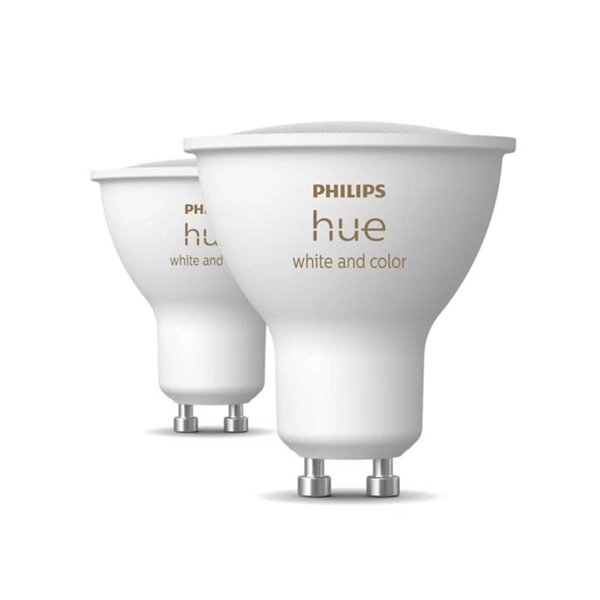 Pack de 2 Bombilla inteligente GU10 WHITE AND COLOR HueWCA, 4.2W 400Lm, 2000K-6500K