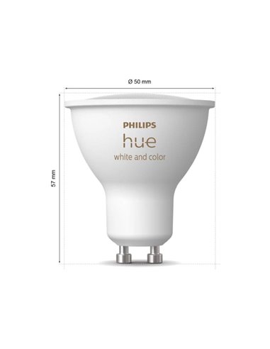 Pack de 2 Bombilla inteligente GU10 WHITE AND COLOR HueWCA, 4.2W 400Lm, 2000K-6500K