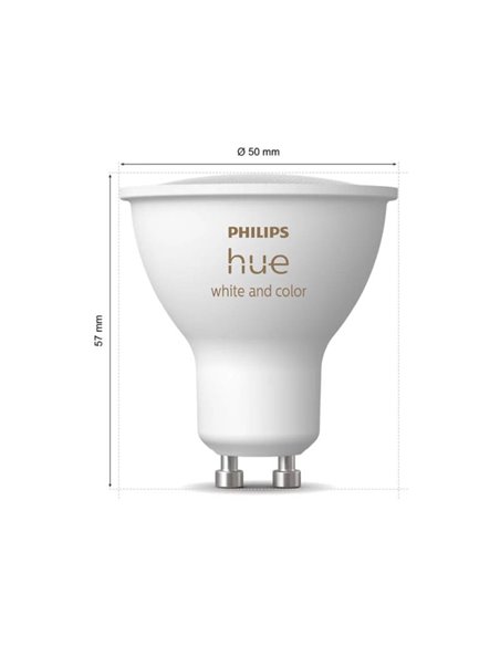 Pack de 2 Bombilla inteligente GU10 WHITE AND COLOR HueWCA, 4.2W 400Lm, 2000K-6500K