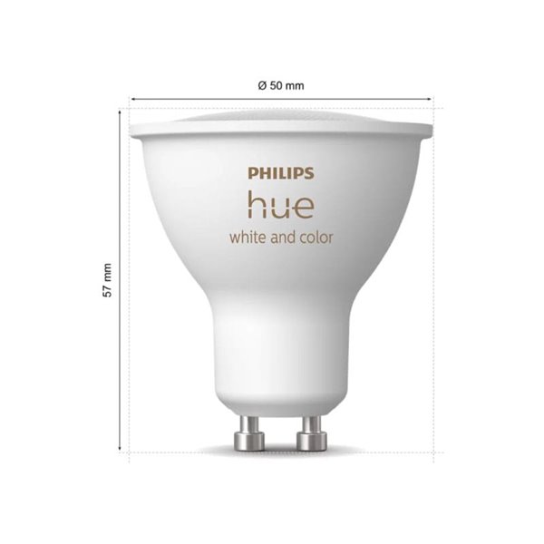 Pack de 2 Bombilla inteligente GU10 WHITE AND COLOR HueWCA, 4.2W 400Lm, 2000K-6500K