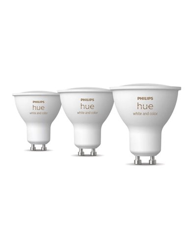 Pack de 3 Bombilla inteligente GU10 WHITE AND COLOR HueWCA, 4.2W 400Lm, 2000K-6500K