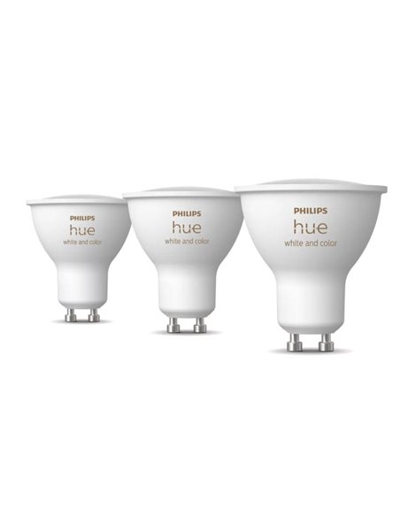 Pack de 3 Bombilla inteligente GU10 WHITE AND COLOR HueWCA, 4.2W 400Lm, 2000K-6500K