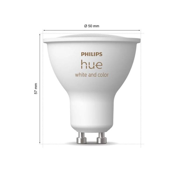 Pack de 3 Bombilla inteligente GU10 WHITE AND COLOR HueWCA, 4.2W 400Lm, 2000K-6500K