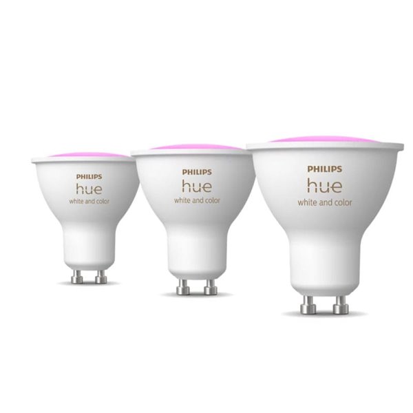 Pack de 3 Bombilla inteligente GU10 WHITE AND COLOR HueWCA, 4.2W 400Lm, 2000K-6500K
