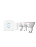 Kit inicial 3 lâmpadas inteligentes GU10 Ambiente branco e colorido + Hue Bridge, 4,2W 400Lm