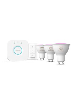 Kit de inicio 3 bombillas inteligentes GU10 White and color ambiance + Hue Bridge, 4.2W 400Lm