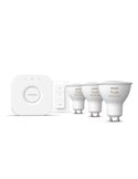Kit de démarrage 3 ampoules intelligentes GU10 Ambiance blanche et couleur + Hue Bridge, 4,2W 400Lm