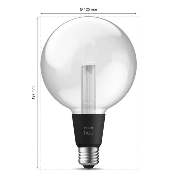 Grande ampoule intelligente G125 E27 Globe LED, LIGHTGUIDE, avec chambre à air lumineuse 2000K-6500K + couleur