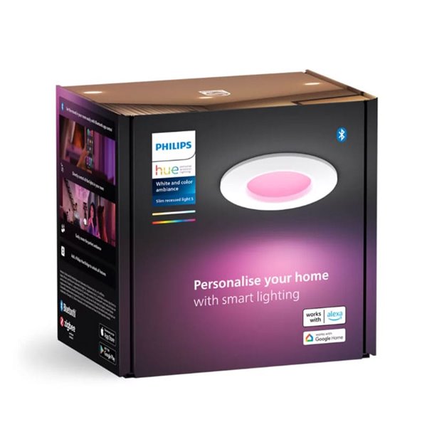 Downlight encastré intelligent Hue WACA Slim LED, blanc, dimmable, 8,3W 1000Lm, 2000 - 6500 Hue White Color Ambiance