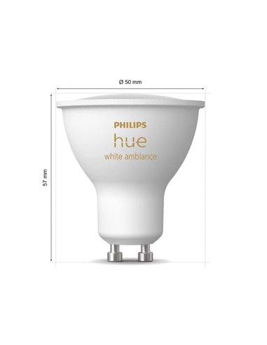 Pacote de 2 lâmpadas inteligentes LED HueWA de ambiente branco GU10, 4,2 W 400Lm, luz branca quente a fria