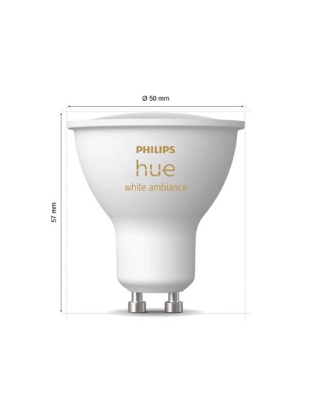 Pack de 2 Bombillas inteligentes LED GU10 White ambiance HueWA, 4.2W 400Lm, Luz blanca de cálida a fría