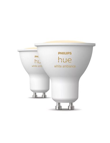 Pack de 2 Bombillas inteligentes LED GU10 White ambiance HueWA, 4.2W 400Lm, Luz blanca de cálida a fría
