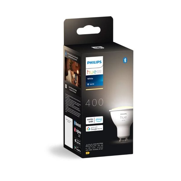 Bombilla inteligente LED HueW, GU10, WHITE, 4.2W 400Lm 2700K