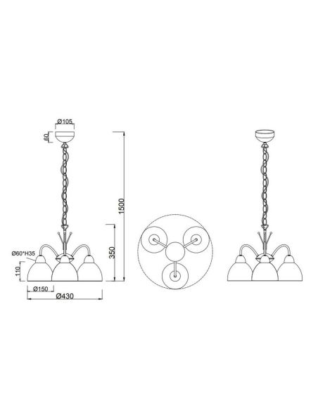 Lámpara de Techo 3 Pantallas DOBBY Estilo Clásico | LeonLeds