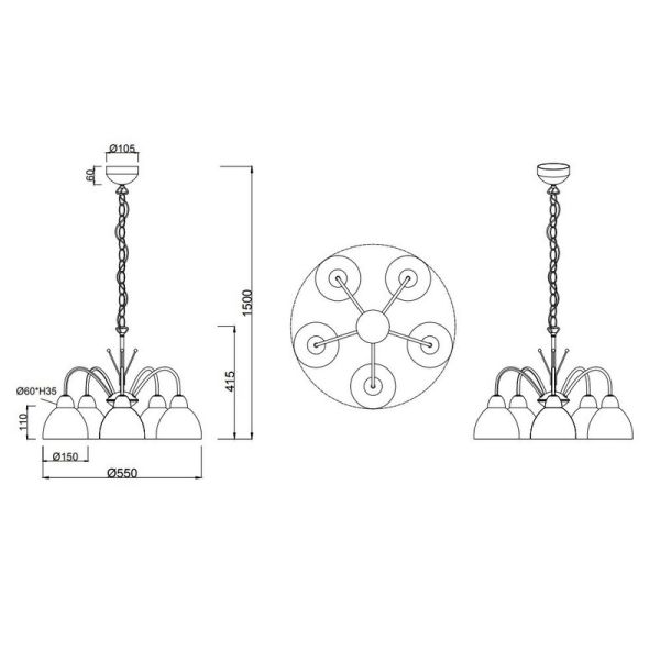 Candeeiro de teto 5 abajures de vidro...
