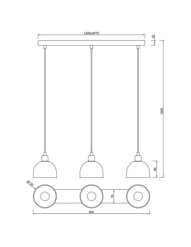 Deckenlampe 3 Glas-Schirme...