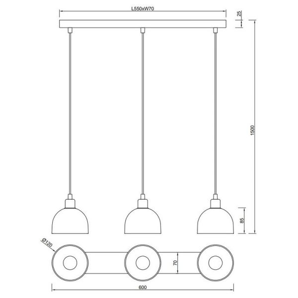 Deckenlampe 3 Glas-Schirme...