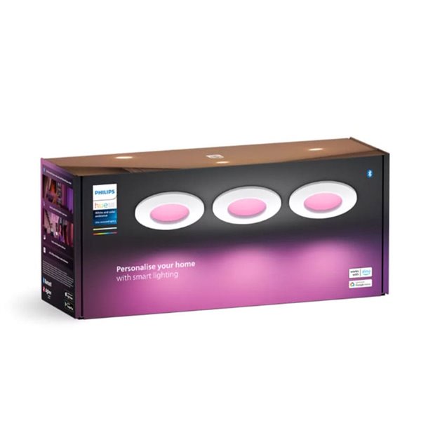 Pack de 3 Downlight empotrable inteligente LED Hue WACA Slim, blanco 90mm, regulable, 8,3W 1000Lm, 2000 - 6500 Hue White Color A