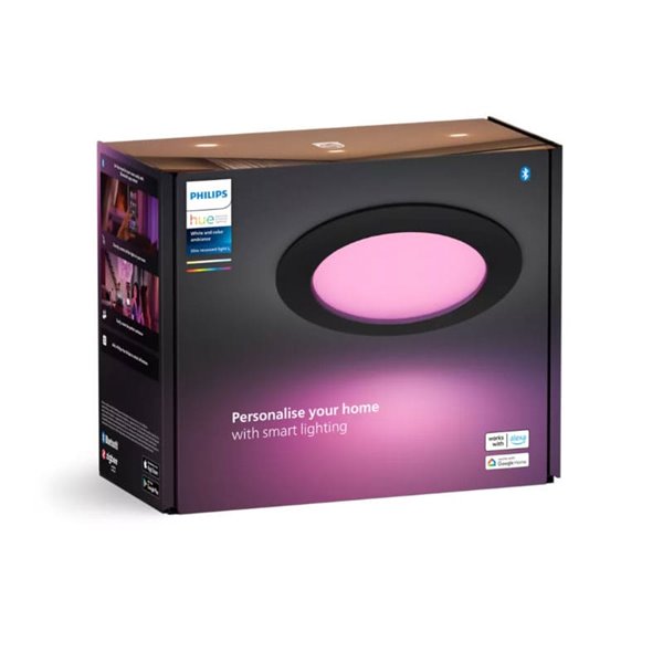 Downlight empotrable inteligente LED 170mm Hue WACA Slim, negro, regulable, 12W 1500Lm, 2000 - 6500 Hue White Color Ambiance