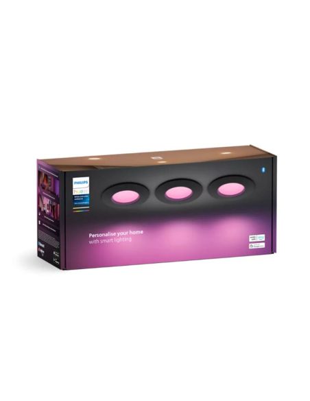 Pack de 3 Downlight empotrable inteligente LED Hue WACA Slim, negro 90mm, regulable, 8,3W 1000Lm, 2000 - 6500 Hue White Color Am