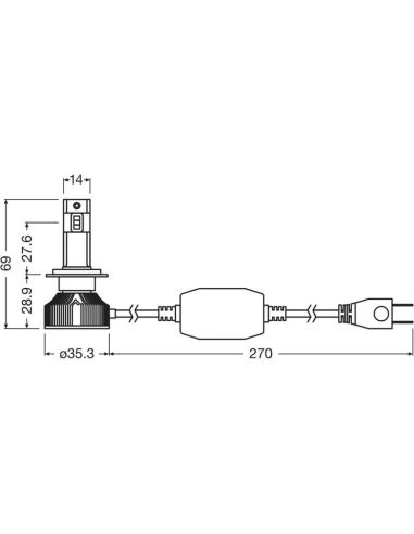 Mesures Ampoule LED H7 très puissante 12V + 400% de lumière en plus LEDriving® HL INTENSE NXT H7 Pack 2 Unités. Osram