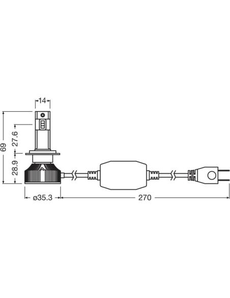 Mesures Ampoule LED H7 très puissante 12V + 400% de lumière en plus LEDriving® HL INTENSE NXT H7 Pack 2 Unités. Osram