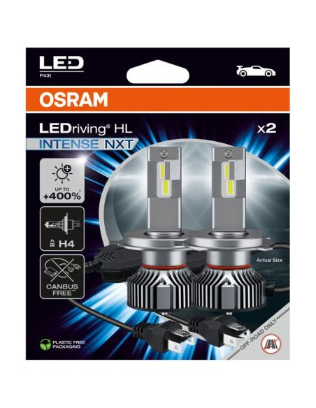 Ampoule LED H4 très puissante 12V + 400% de lumière en plus LEDriving® HL INTENSE NXT H4 Pack 2 Unités. 64193DWINN Osram
