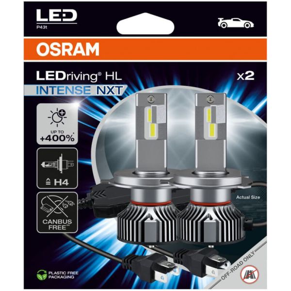 Bombilla LED H4 muy potente 12V + 400% mas de luz LEDriving® HL INTENSE NXT H4 Pack 2 Unids. 64193DWINN Osram