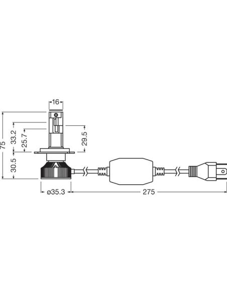 Mesures Ampoule LED H4 très puissante 12V + 400% de lumière en plus LEDriving® HL INTENSE NXT H4 Pack 2 Unités. 64193DWINN Osram