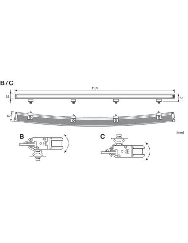 Medidas Barra LED curva de 110Cm Homologada VX1000-CB DR SM LEDDL135-CB SR SM C 2 X ECE R149 (2 X 30 Puntos de luz)
