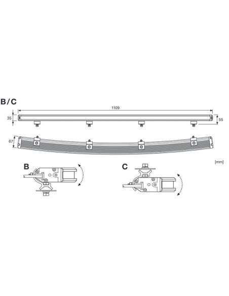 Medidas Barra de LED curva de 110Cm aprovada VX1000-CB DR SM LEDDL135-CB SR SM C 2 X ECE R149 (2 x 30 pontos de luz)