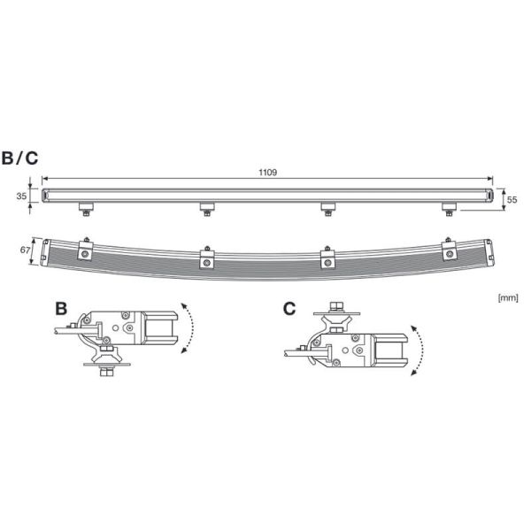Medidas Barra LED curva de 110Cm Homologada VX1000-CB DR SM LEDDL135-CB SR SM C 2 X ECE R149 (2 X 30 Puntos de luz)