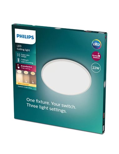 Plafón de techo redondo regulable 22W SUPERSLIM, blanco, 2700K SceneSwitch