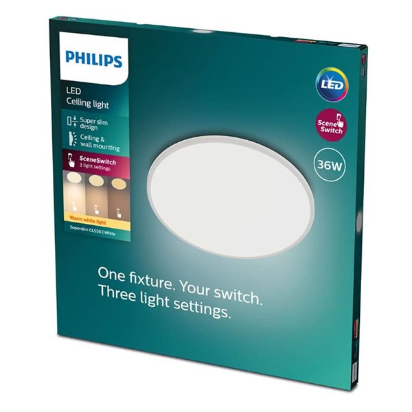 Plafonnier rond orientable SUPERSLIM 36W, blanc, 2700K SceneSwitch
