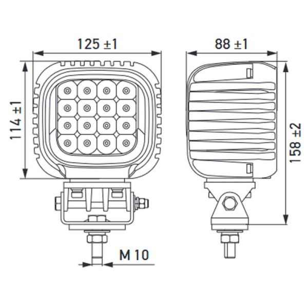 Medidas Faro LED de trabajo Hella S5000 2.0 - 5000Lm con Luz de Posición Blanca y Ámbar R148 1GA 357 109-221