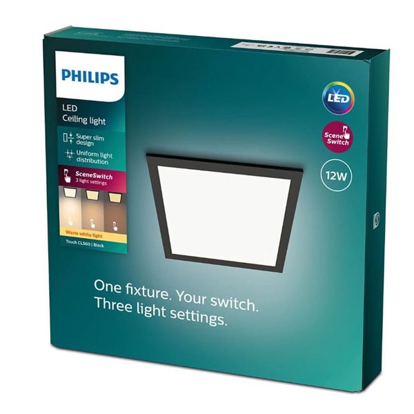 Plafon quadrado preto 12W CEILING, 2700K 1100Lm, regulável, 30cm