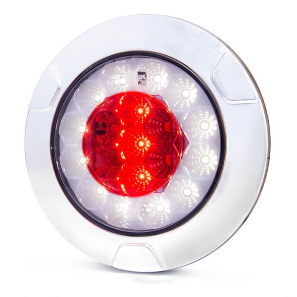 Piloto LED trasero redondo cromado empotrable W147 12V 24V Niebla y Marcha Atras R10 F, AR