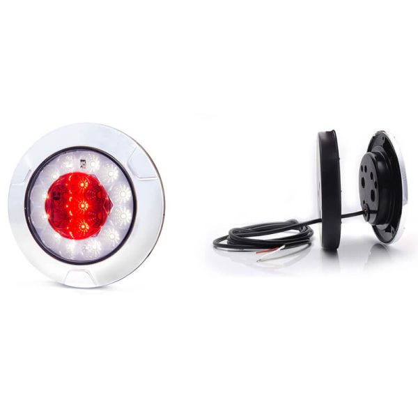 Piloto LED trasero redondo cromado empotrable W147 12V 24V Niebla y Marcha Atras R10 F, AR