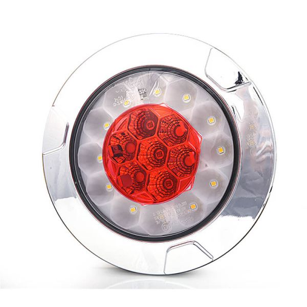 Piloto LED trasero redondo cromado empotrable W147 12V 24V Niebla y Marcha Atras R10 F, AR