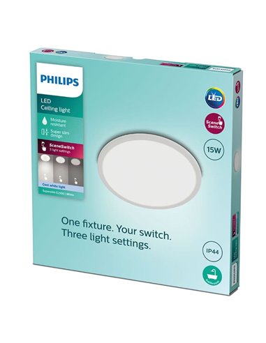 Plafón de Techo SUPERSLIM 15W, blanco 4000K, regulable, estanco al agua, SceneSwitch