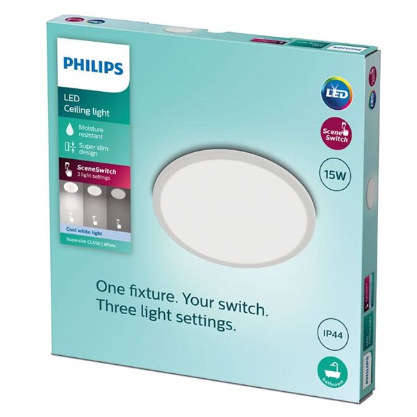 Plafón de Techo SUPERSLIM 15W, blanco 4000K 1500Lm, regulable, estanco al agua, SceneSwitch