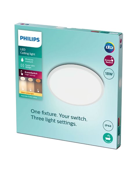 Plafón de Techo SUPERSLIM 18W, blanco 2700K 1500Lm, regulable estanco al agua