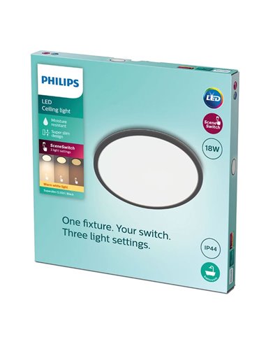 Plafón de Techo SUPERSLIM 18W, negro 2700K 1500Lm, regulable estanco al agua